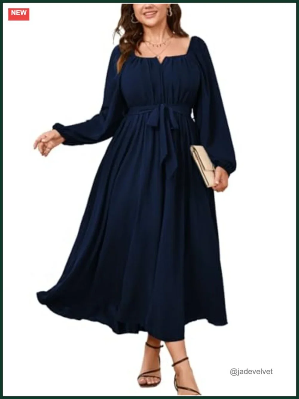 Plus Size Maxi Dress Long Sleeve Square Neck Flowy A-Line Formal Party